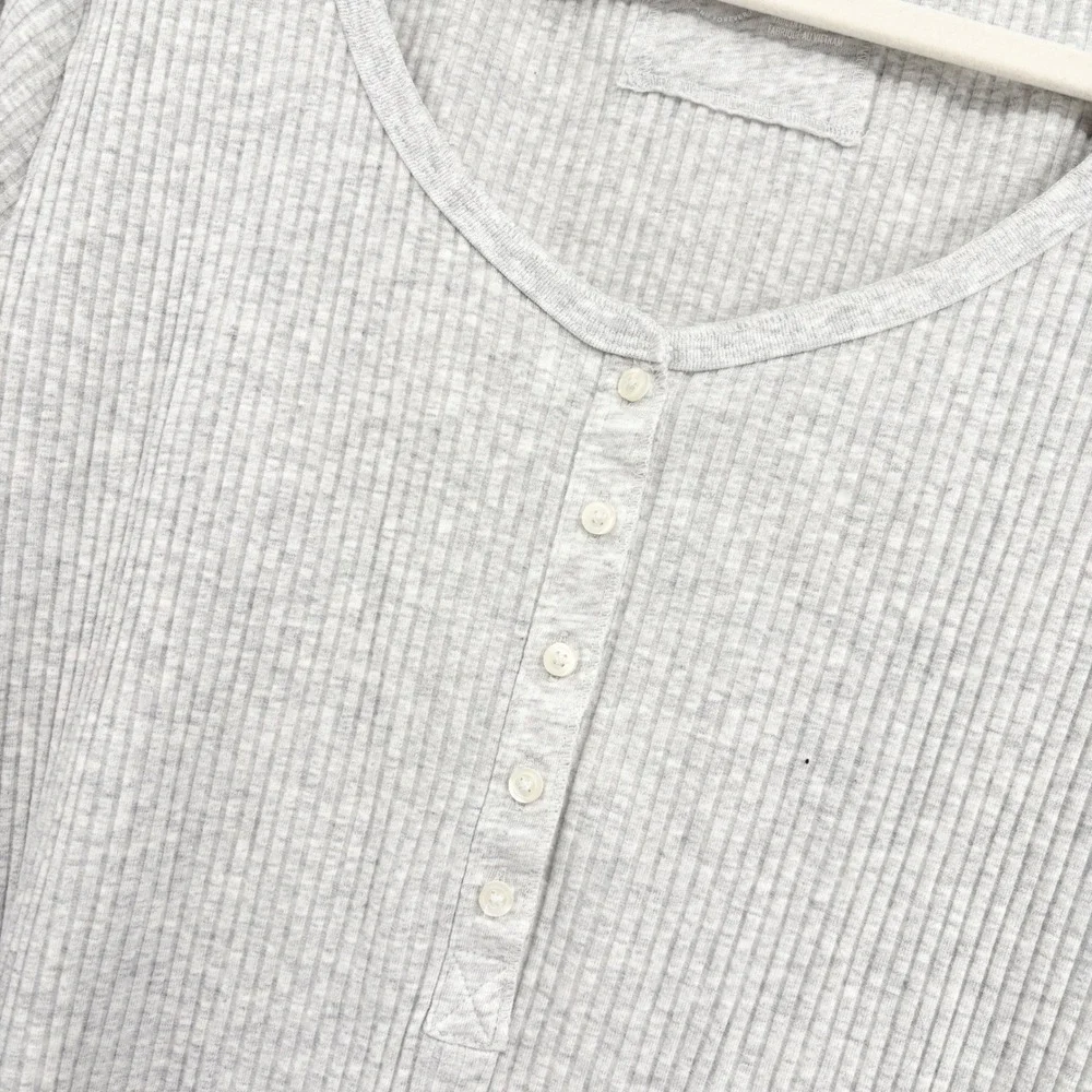 Aerie‎ Womens Gray Ribbed Henley Long Sleeve Casual Loungewear Layering Top XXL